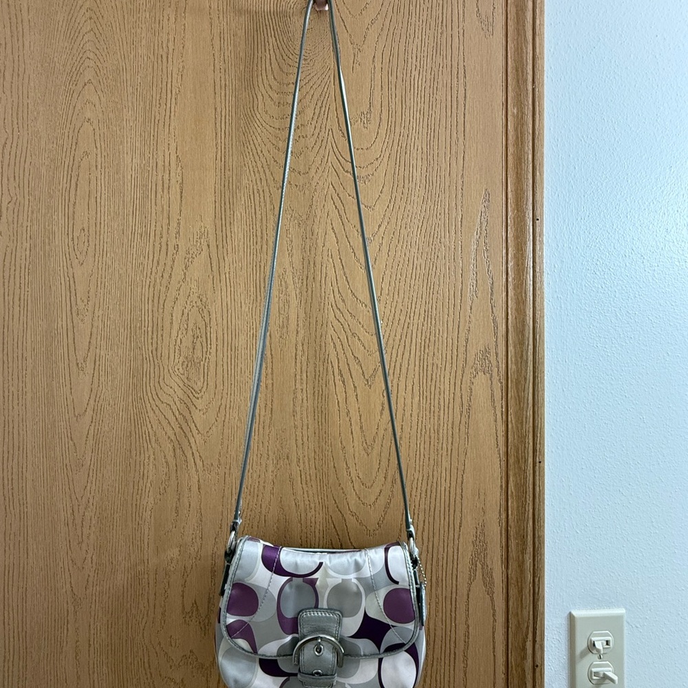 Coach Purple and White Crossbody Bag with Adjustable Strap